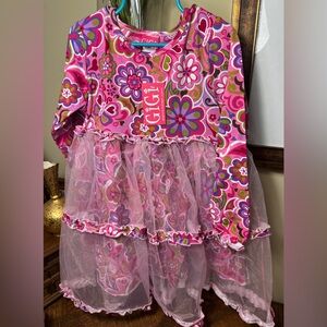 NWT GiGi Size 5 Girls Boutique Dress, Flowers Butterflies, Overlay
